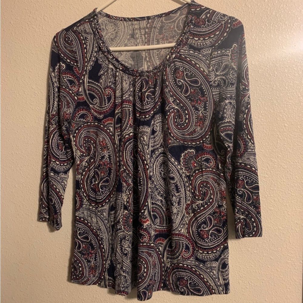 CROFT‎ & Barrow Small Navy, White, Grey and Coral Blouse